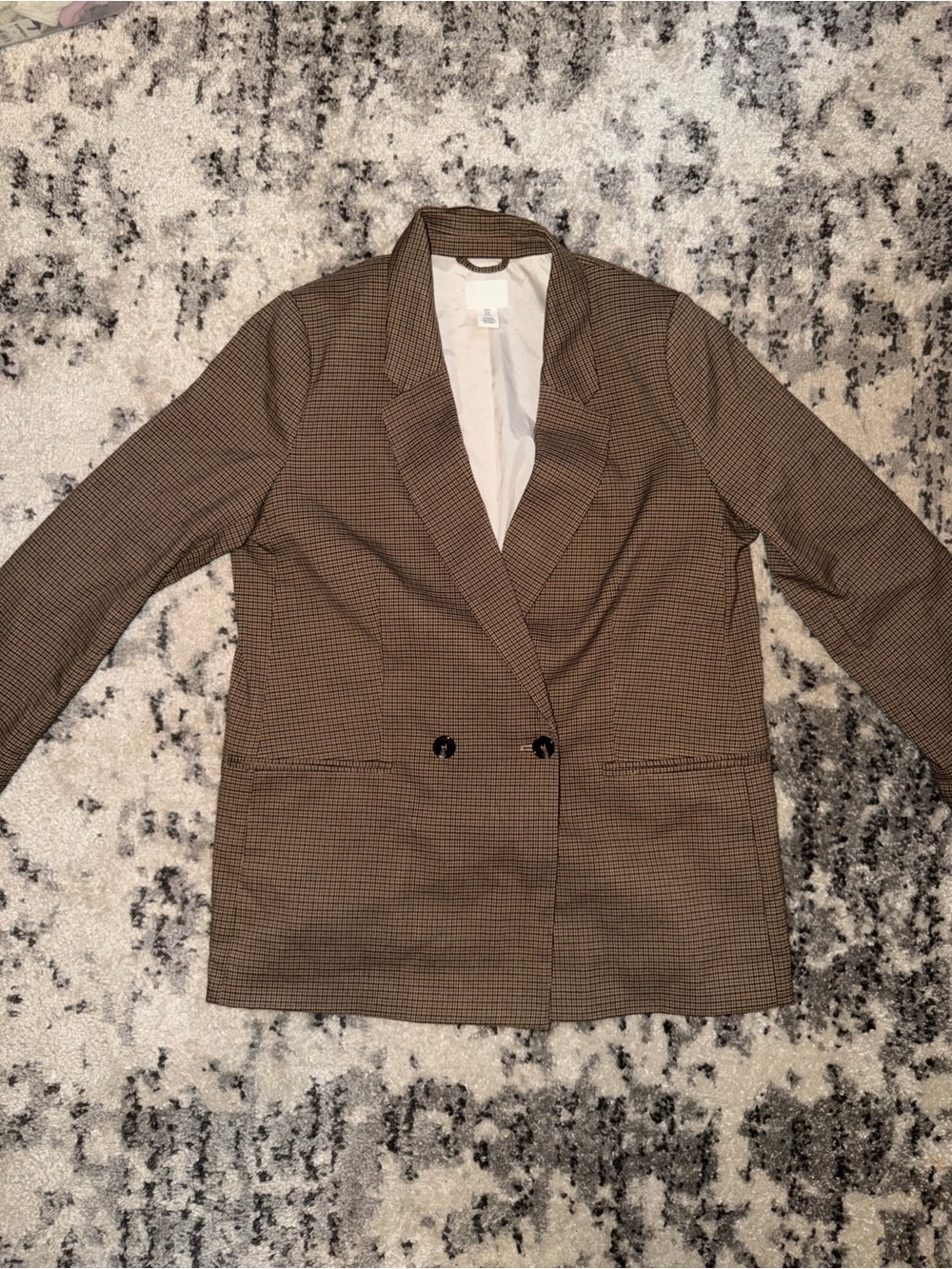 H&M Brown Checked Double-Breasted Blazer
